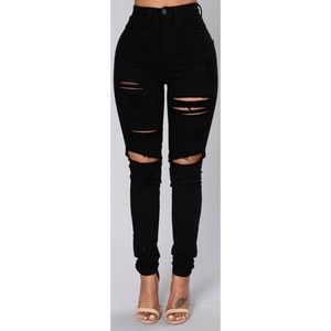 Black distressed high waist stretch jeans